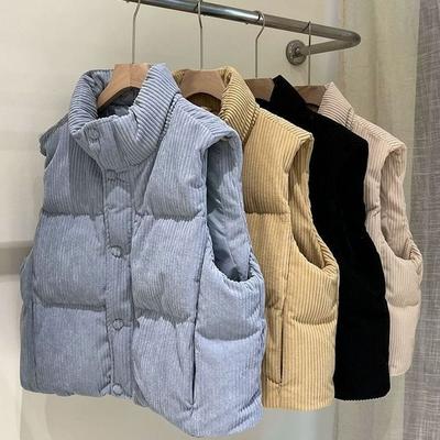 Damen Cord Daunen Baumwollweste Herbst Winter Mode Oberbekleidung Reine Farbe Keine Dekoration Lässige Bequeme Jacke