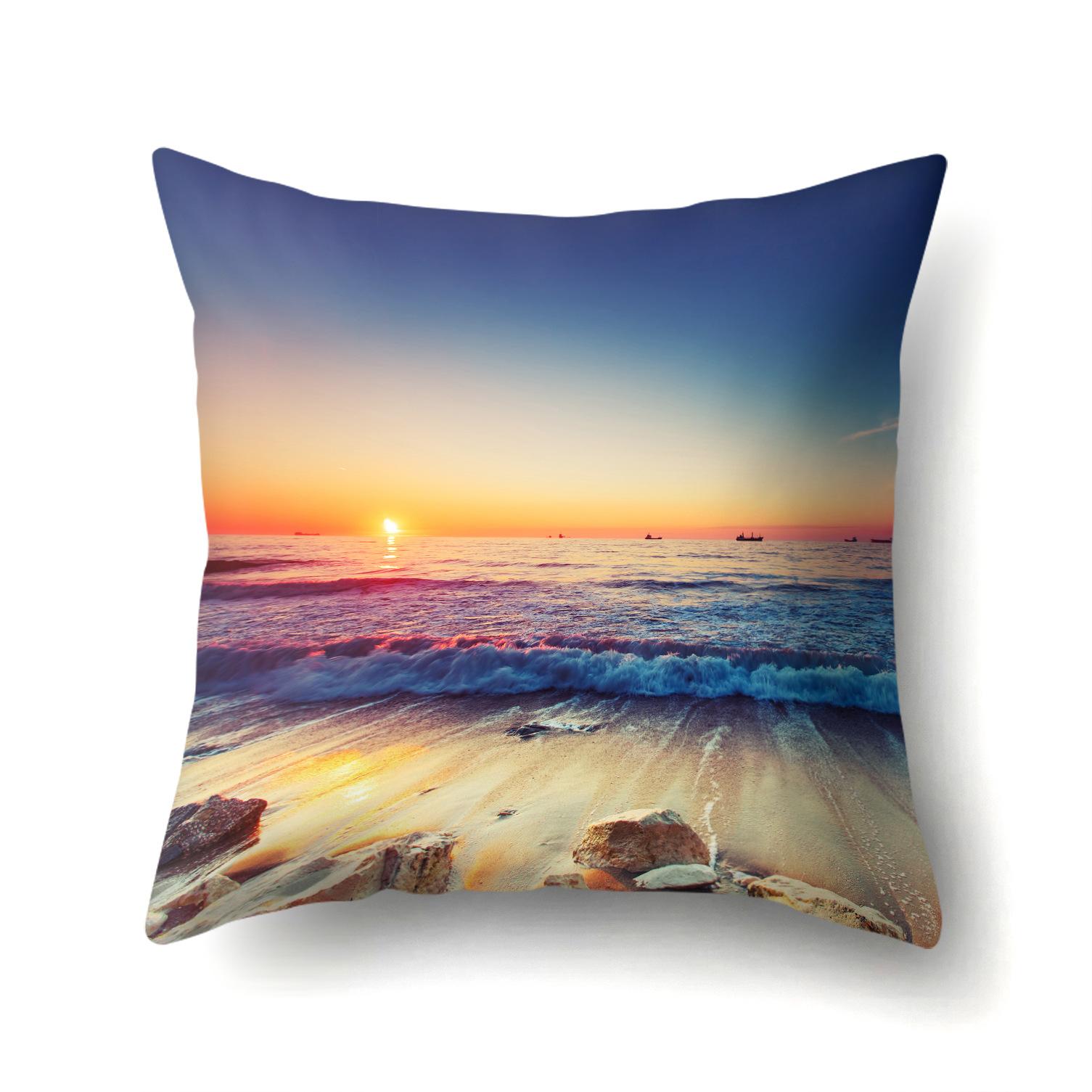 

Sunset Seaside Scenery Single-Sided Pillow Cover Office Hug Pillow Cover Waist Pillow Cover Polyester Simple Sofa Pillowcase 45Cm without pillow core