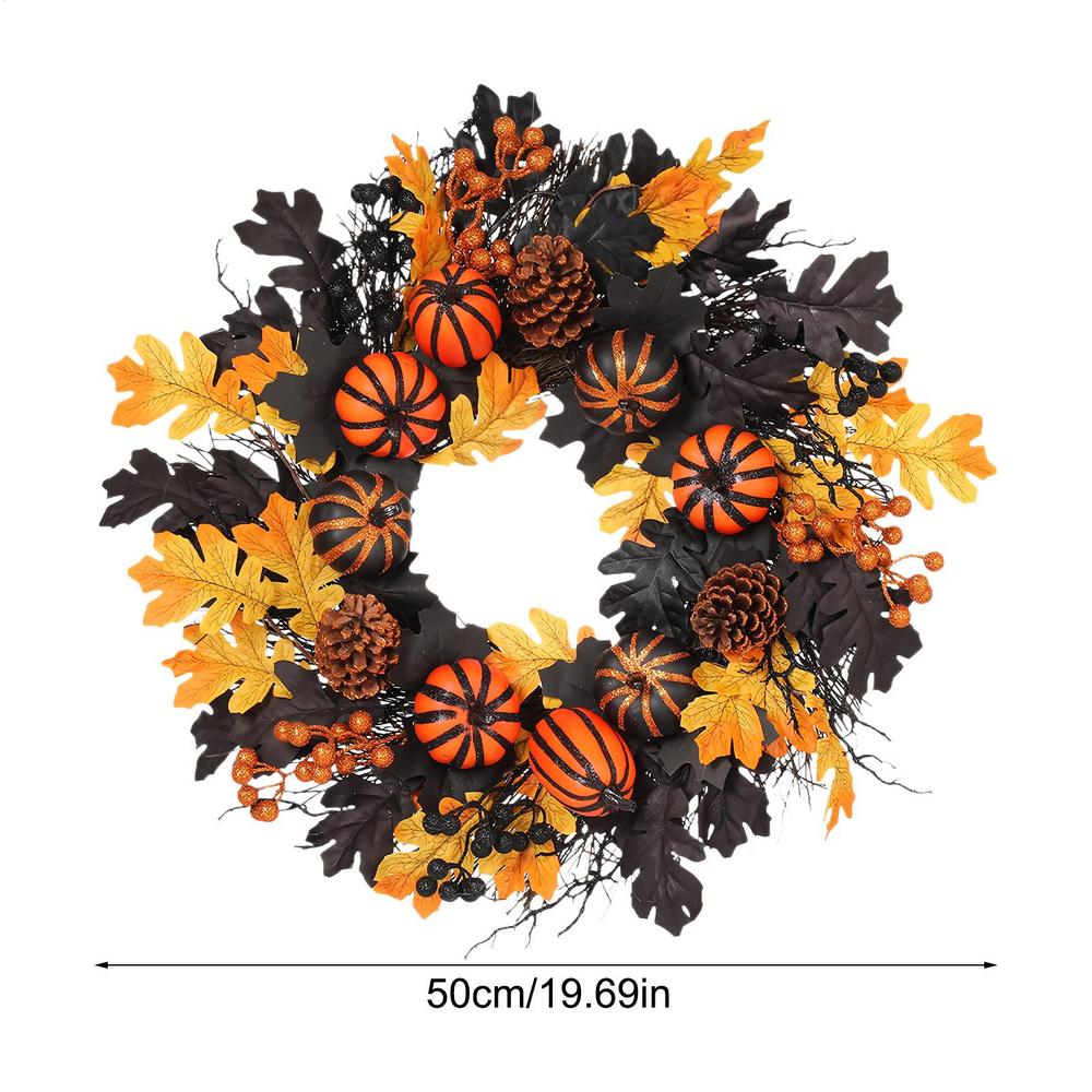 

Halloween Wreath With Artificial Pumpkin Halloween Fall Maple Leaves Wreath Farmhouse Festival Home Decor Door Hanger For Autumn червоний