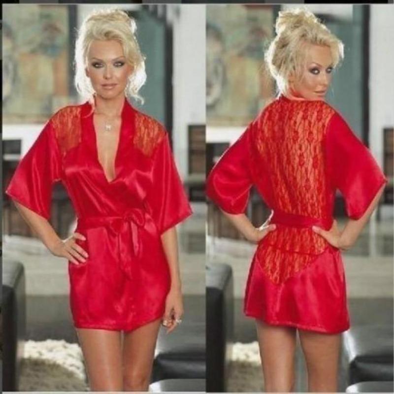 Women's Sexy Nightgown, Satin Lace Kimono, Pajamas, Transparent Underwear, Dress, Bathrobe