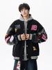 Unisex Trendy Color Block Patchwork Baseball Jacket - Embroidered Punk Style Outerwear for Spring & Autumn