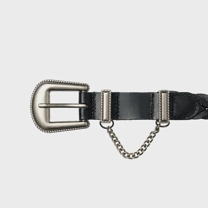 BL026 Chain Weaving Leather Men's & Women's Leather Belt 22mm Black