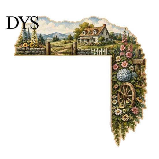 Country Style Wall Art Scenic Countryside Door Frame Corner Decor, Farmhouse Topper Sign, Wooden Scenery Interior Decor Sculpture, Rustic Floral Scene