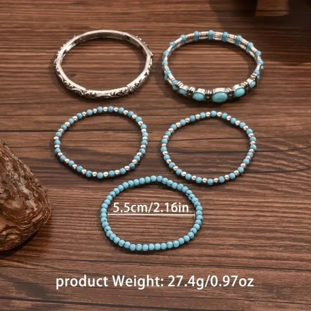5 Stück Neues Türkis Armband Elastisch Böhmisches Perlenarmband Set Handgefertigt Stapelbar Handkette Geschenke