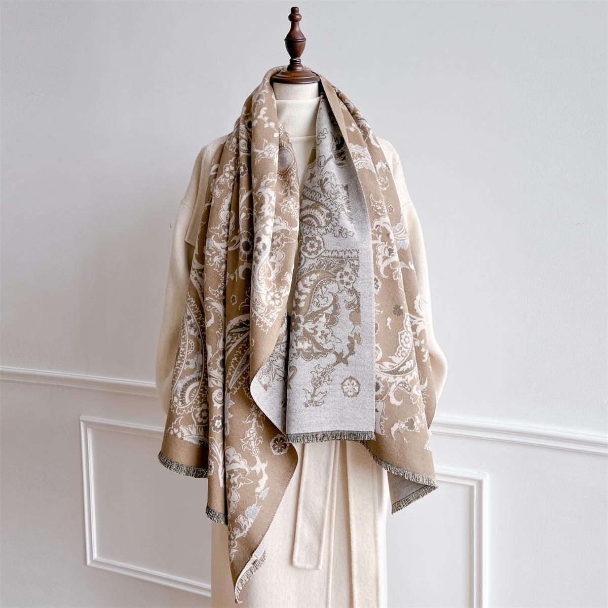 Luxe Ontwerper Print Sjaal Voor Vrouwen Kasjmier Sjaals Wraps Dik Grote Warme Winter Pashmina Sjaals Bandana 63x180cm gray