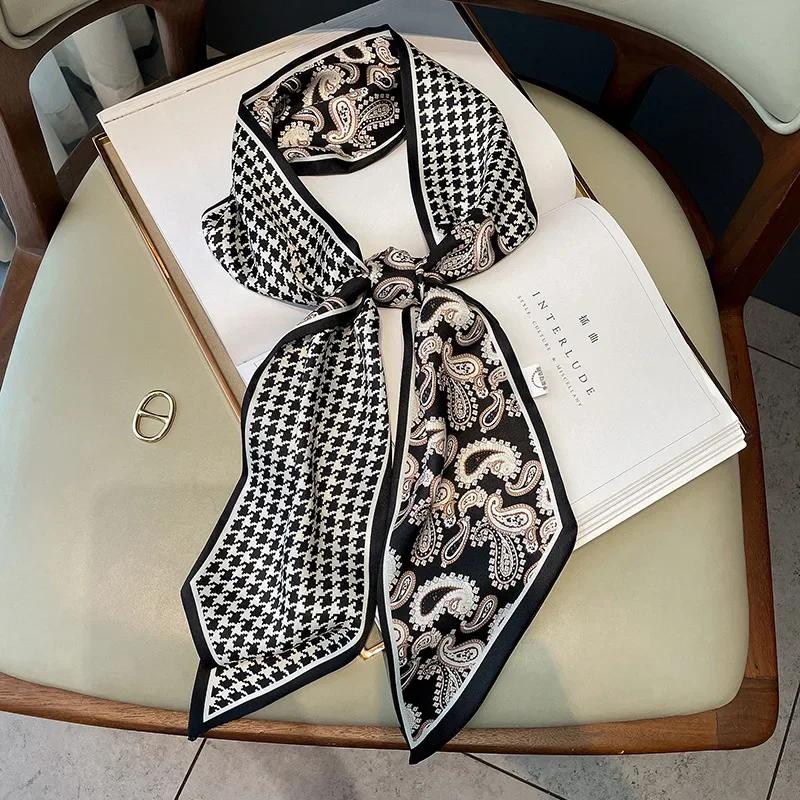 Vintage Horse Print Long Hair Band Ribbon For Women Silk Hair Accessories Trend Girl Bow Scarf Headband Hair Tie