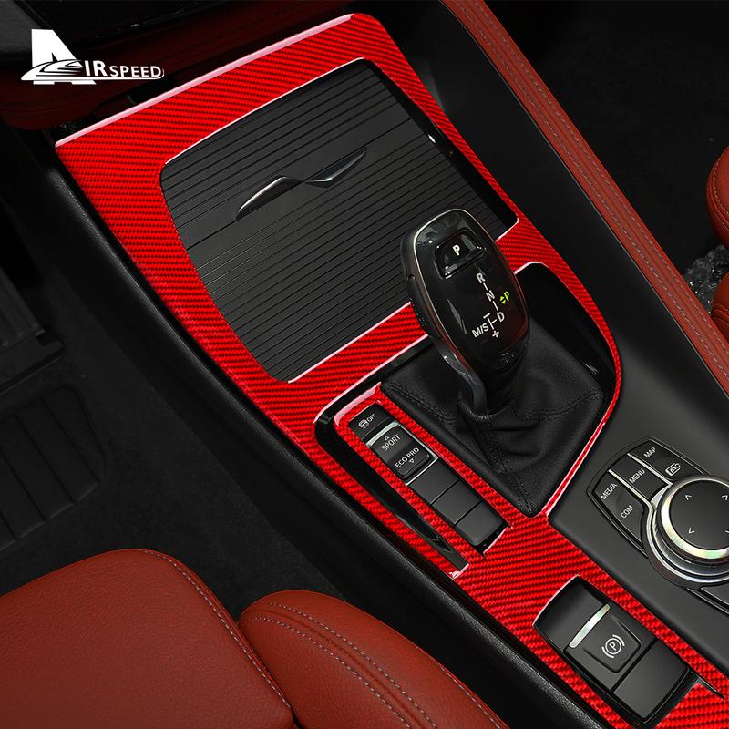 Real Carbon Fiber For BMW X1 F48 X2 F39 2018     Car Console Gear Shift Panel Frame Sticker Interior Accessories