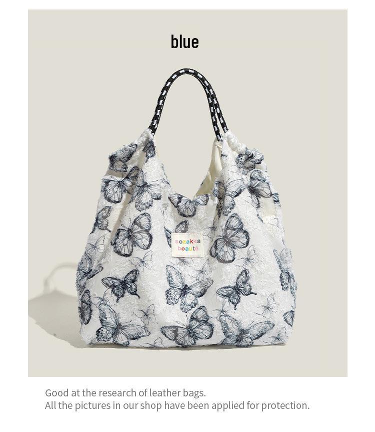 Geantă de pânză elegantă cu fluture din dantelă Mao Yun - Geantă de mână mare pentru femei Primăvară/Vară