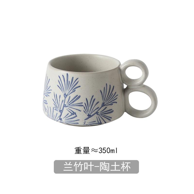 

Hand Painted Blue White Glaze Mug Retro Stoneware Creative Home Cup Under Glaze Coffee Breakfast Cup Couple Gift 350ml