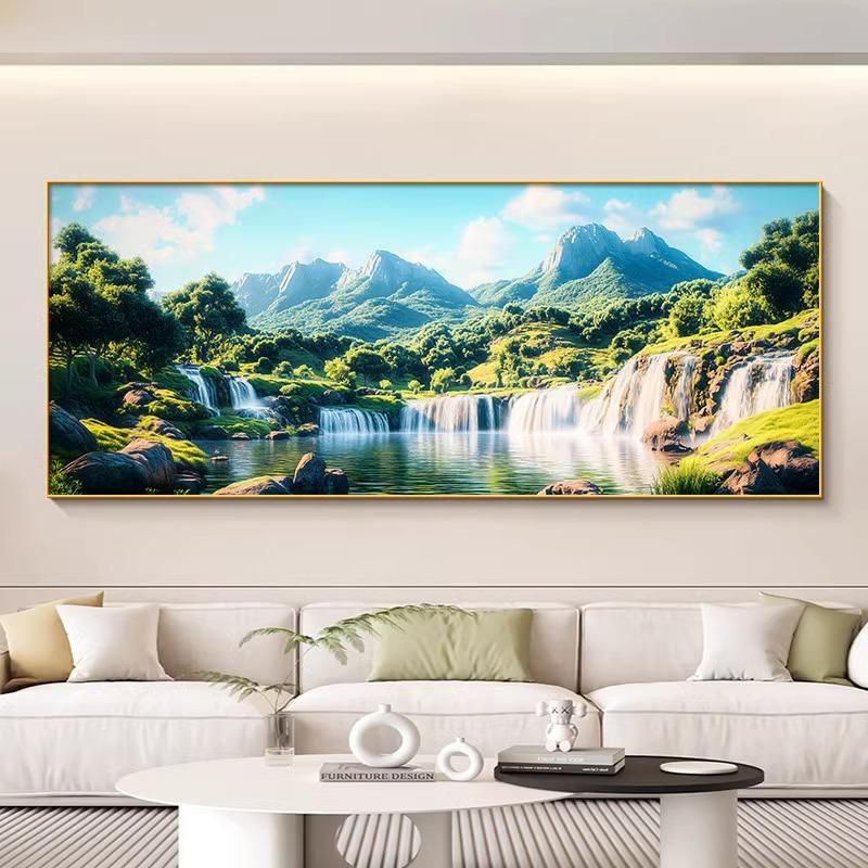 Mountain Landscape Decorative Wall Hanging: Flowing Water Wealth for Living Room or Office