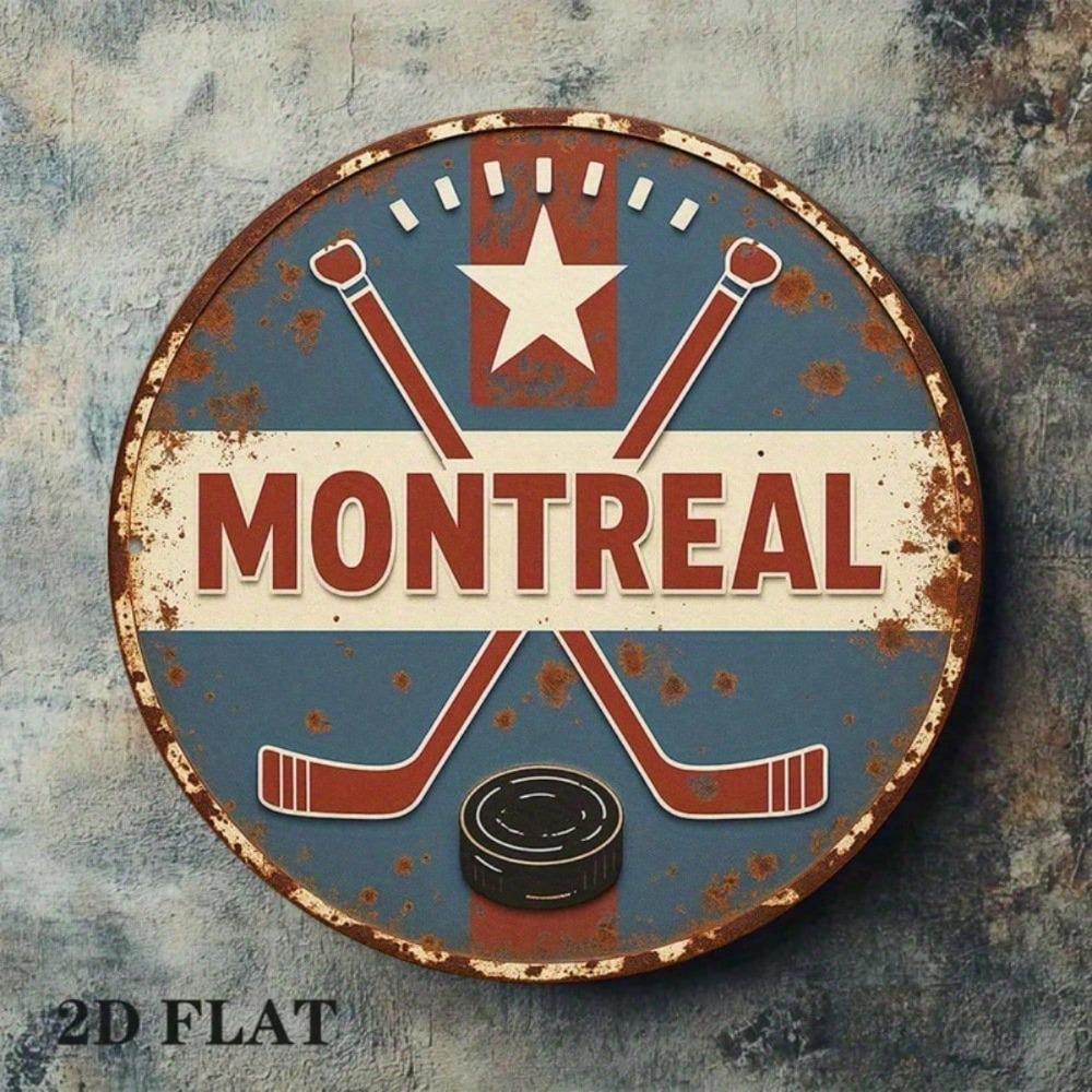 Round Vintage Montreal Hockey Metal Wall Sign Bar Decor