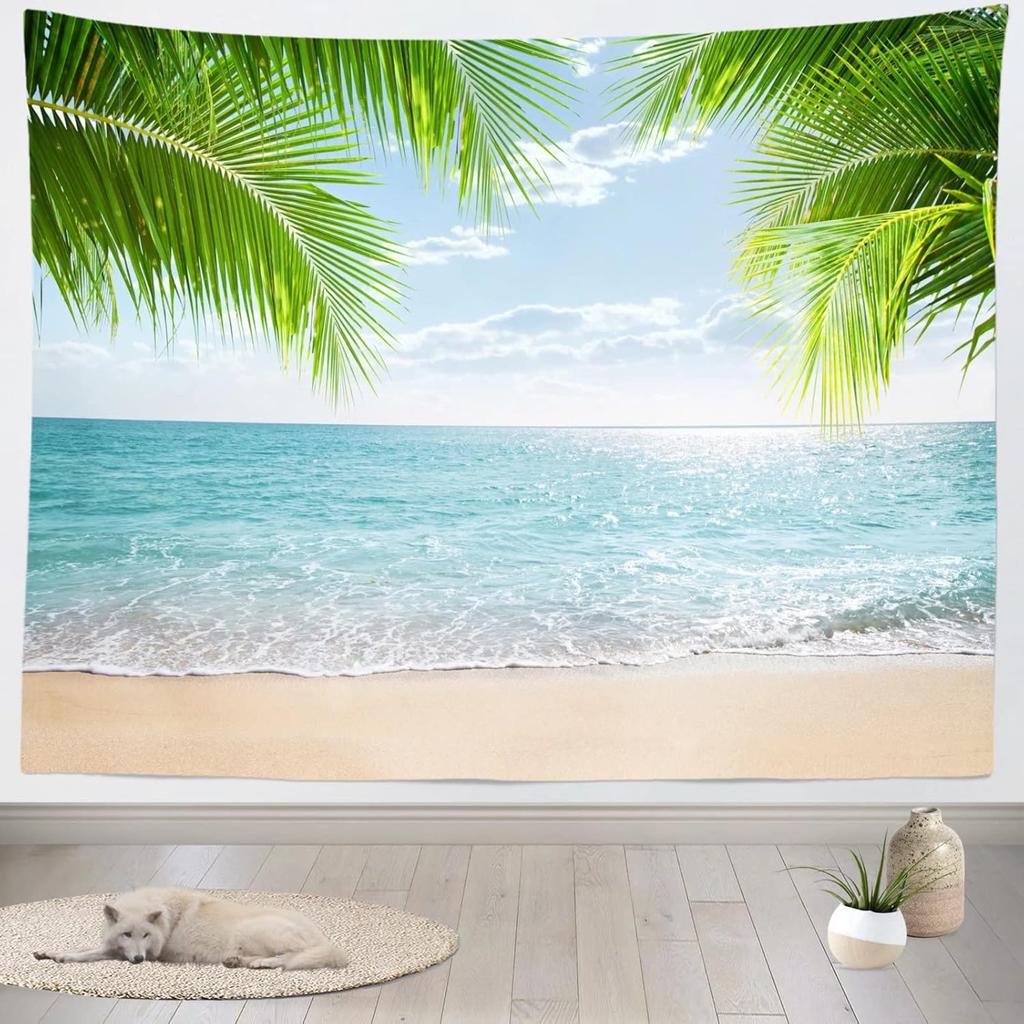 Tropical Summer Beach Tapestry Wall Hanging Tropical Beach Tapestries Seaside Coconut Tree Tapestry Home Decorations Bedroom
