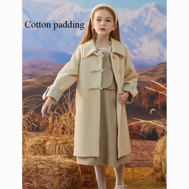 Girls' Woolen Coat Spring and Autumn Children's Woolen Coat, Winter Thickened Cotton-padded Coat
