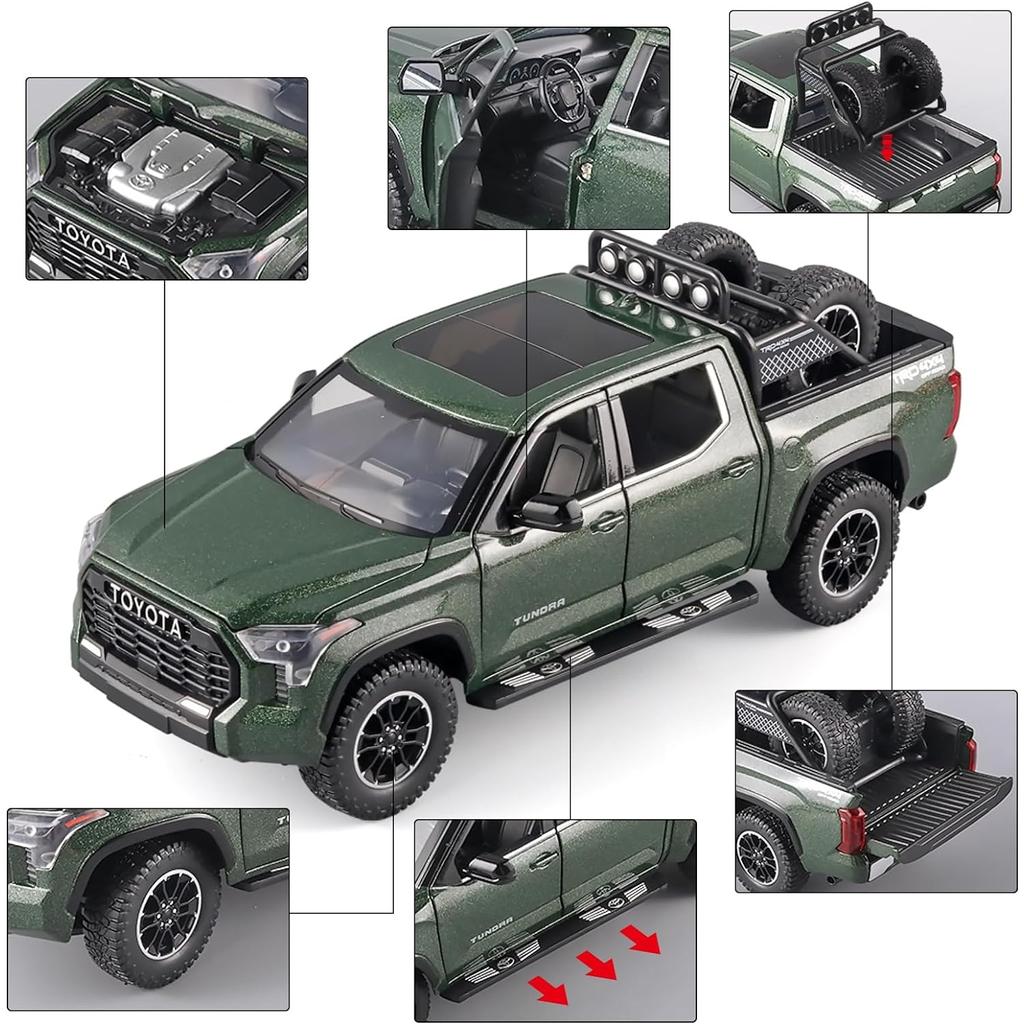 1/24 Toy Trucks for Boys Toyota Tundra Diecast Metal Model Toy Pickup Truck Pull Back Car Model with Light and Sound Toy Trucks for Boys Age 4-7