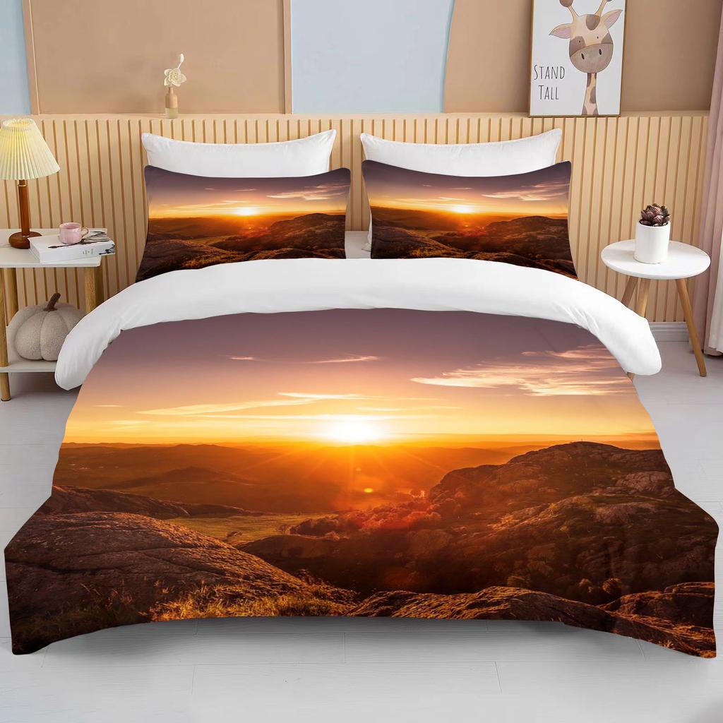 Sonnenuntergang Bettwäsche-Set Nachtansicht Bettbezug-Set mit Kissenbezug Bettwäsche King Queen Full Double Einzelgröße Luxus Bettwäsche Dekor