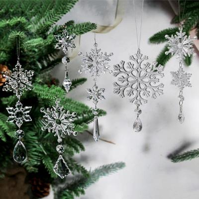 Christmas Acrylic Snowflake Window Decoration Pendant with Octagonal Beads & Icicles