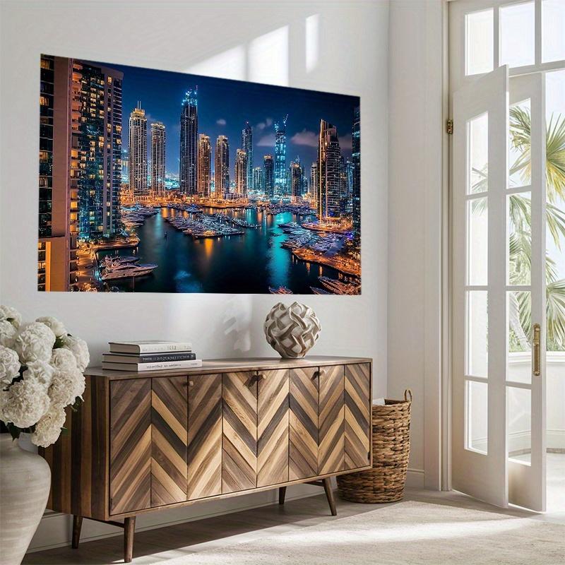 2D plane, 1 polyester banner of dock night scene for party, suitable for home and room decoration, as well as event background.