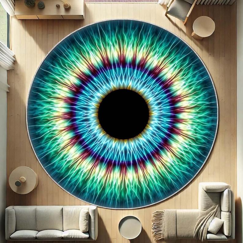 

3D Realistic Eye Round Rug, Blue Iris Optical Illusion Carpet, Modern Circular Mat for Living Room Floor Decor Diameter 100cm