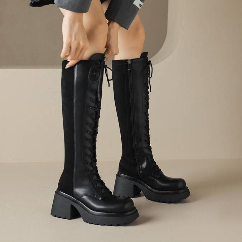 Autumn and winter side zipper solid color Martin boots round head thick sole large size leather boots new Martin boots comfortable non-slip wom