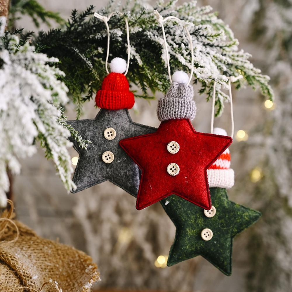 Handmade Crafts Knitted Hat Wool Felt Christmas Tree Decoration Hanging Pendant Ornaments Stars