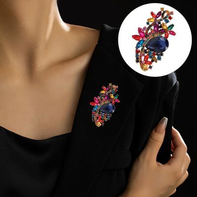 Waterdrop Faux Crystal Flower Brooch Rhinestone Elegant Cardigan Coat Business Suit