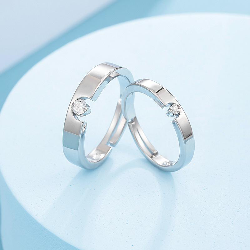 Couple Ring Japanese and Korean Simple Classic Imitation Mosang Diamond Ring for Valentine's Day Gift Opening Ring