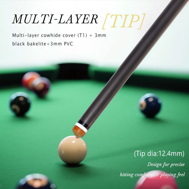 OKHEALING Carbon Fiber Pool Cue Stick Low Deflection Billiard Cue 12.4mm Tip, Uni-loc Joint 147cm/58inch 19Oz Weight, Play Cue