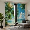 2pcs HD Aegean Sea view coconut tree decorative curtain Green tie digital printed curtain Home decoration style Decoration li