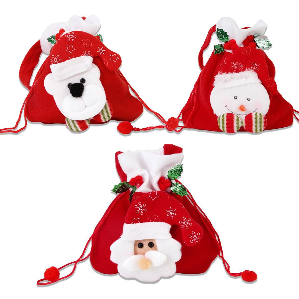 Christmas Whimsical Gift Bag In Plush Material Featuring Santa Bear And Design Snowman