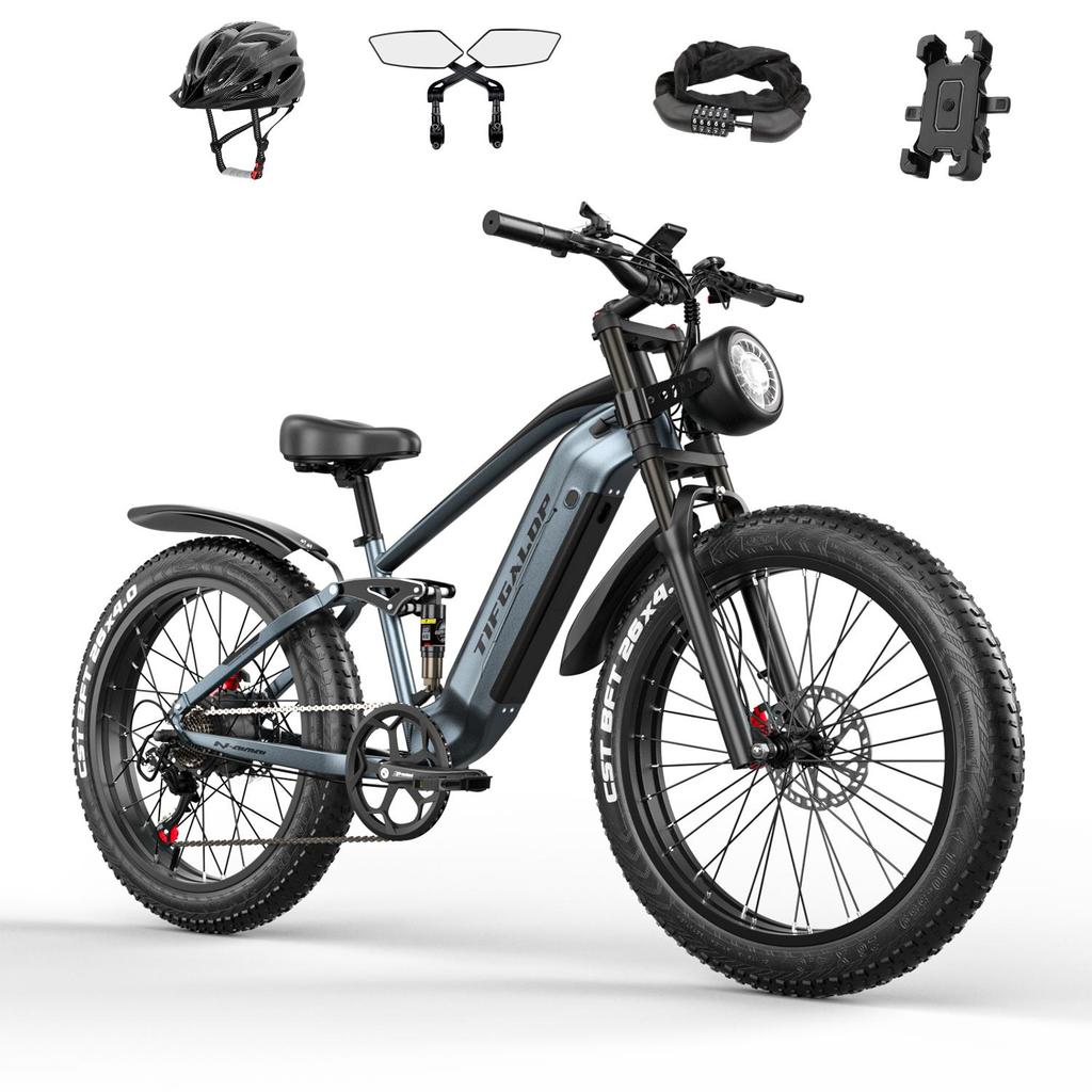 Elektrické kolo TIFGALOP 26 palců, motor 1000W, vyjímatelná lithiová baterie 48V22Ah, dojezd 45-90 km, dvojité tlumiče