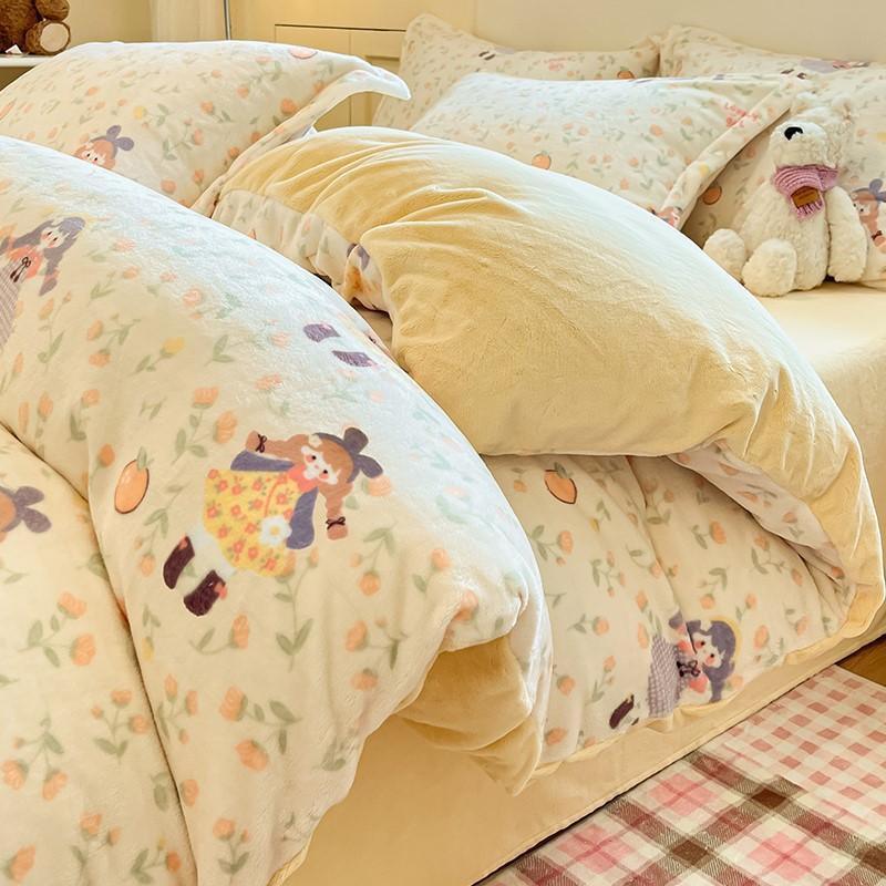 Thickened Milk Fleece Four-Piece Set Cartoon Coral Fleece Quilt Cover Fleece Bedding Flannel Sheets
