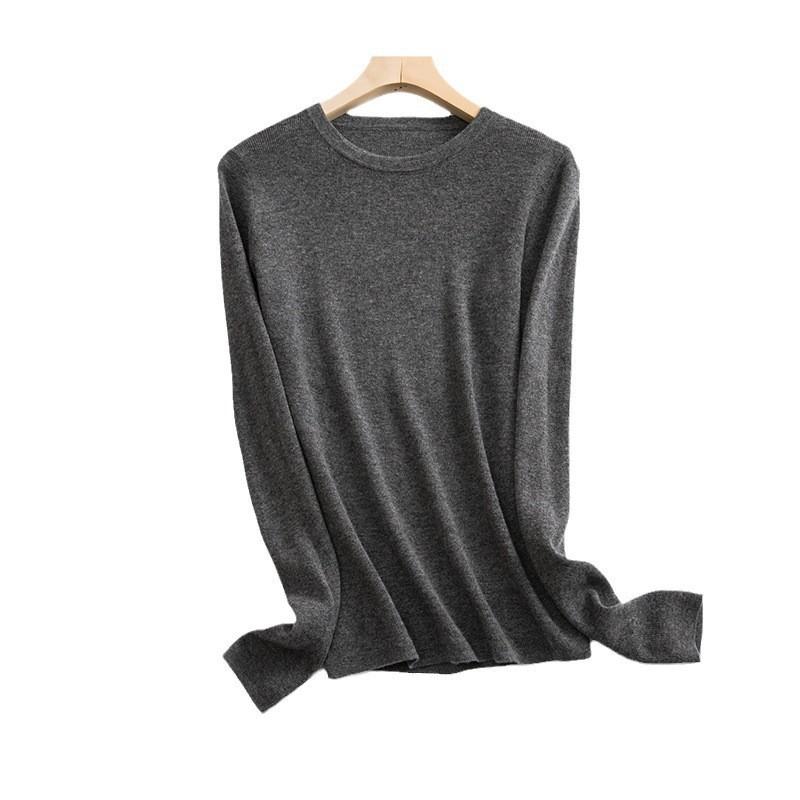 

Пуловер с длинным рукавом и круглым вырезом, 0 чистая шерсть, вязаный свитер, женский, облегающий и тонкий, повседневный, универсальный свитер, тонкий L