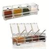 1SET/2SET Four Compartment Transparent Seasoning Box with Spoon Lid and Storage Base Sugar, MSG Four in One Storage Container