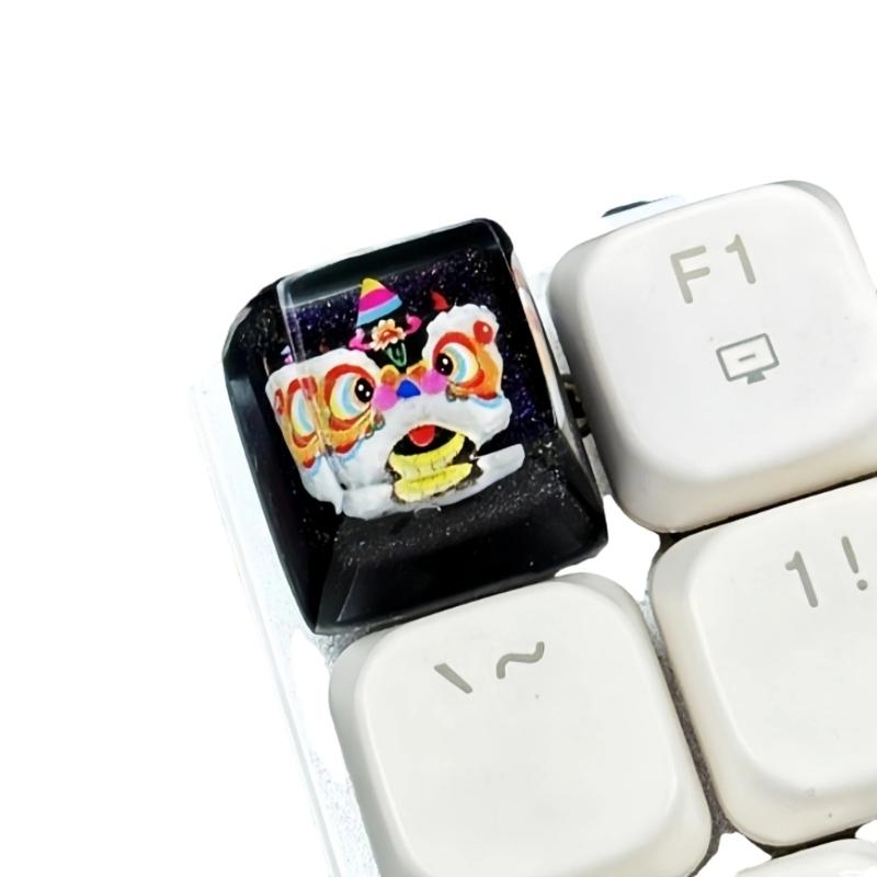 Resin Epoxy Keycap Featuring Embeddeds Traditional Dragon Dance Translucents Keycap for Backlit Keyboards