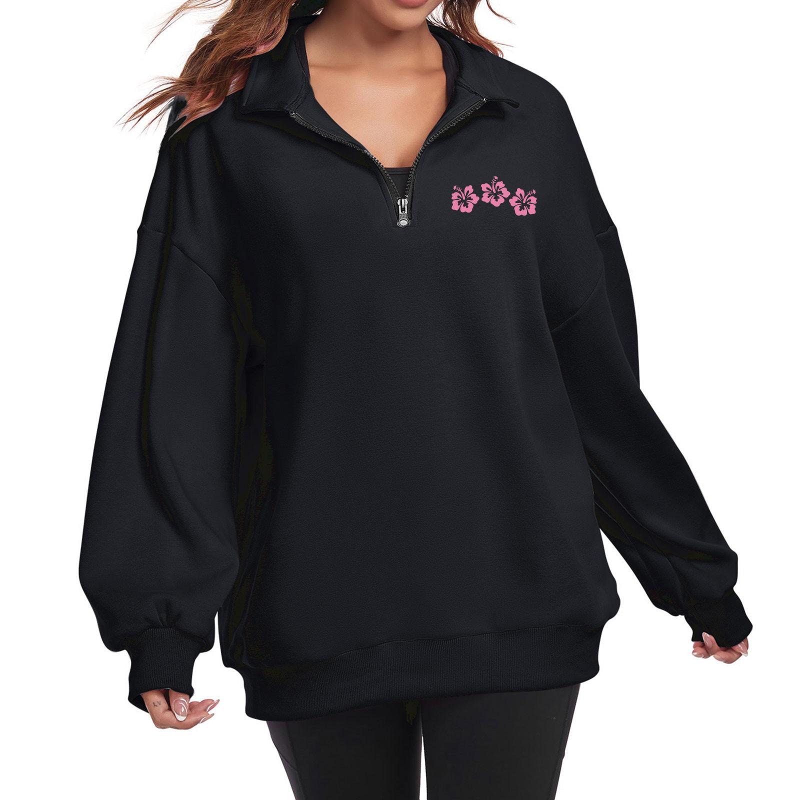 

Женская модная толстовка с длинным рукавом и цветочным принтом на молнии L чёрный