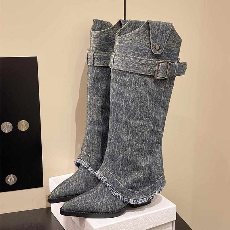 High Heels Women Cowboy Boots Pointed Toe Designer Shoes Luxury High Boots 2025 Winter Goth Pumps Chelsea Botas Mujer