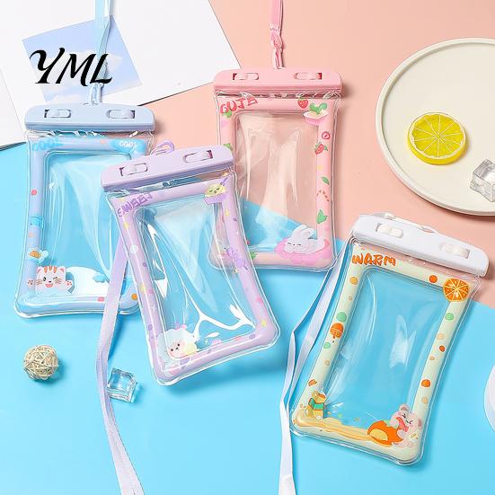 Touch Screen Water Bag Cute Waterproof Phone Pouch with Floating Airbag And Lanyard, Clear PVC Cellphone Dry for Swimming Beach Portable Case