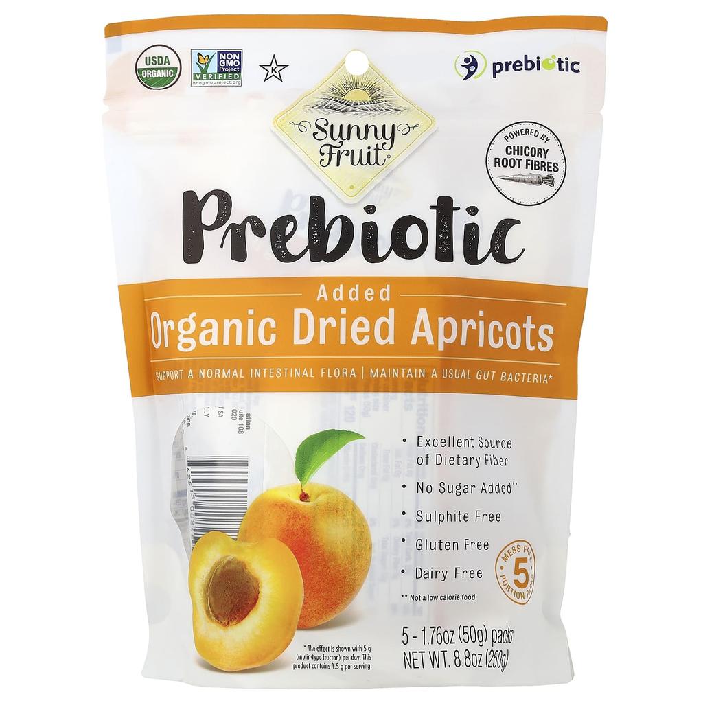 Sunny Fruit, Organic Dried Apricots with Prebiotics, 5 Packets, 50g (1.76oz) Each