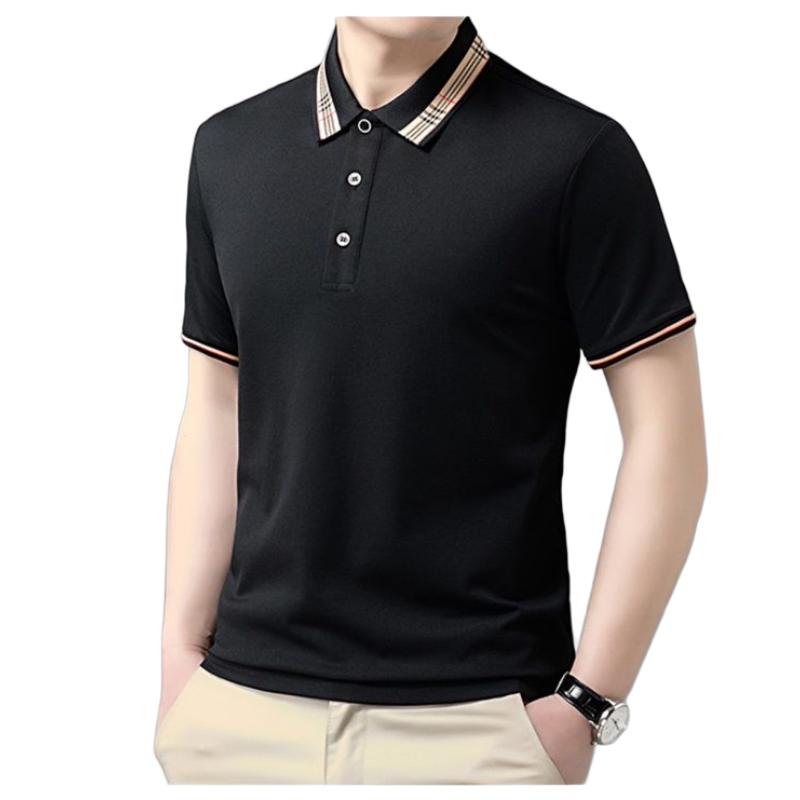 Men's Korean-Style Casual Breathable Polo Shirt  Loose Lapel Solid Color Button Short-Sleeve Top