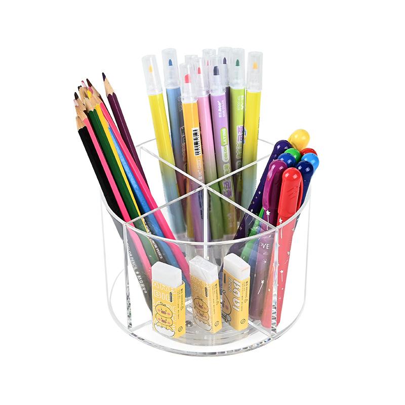 Acrylic Turntable Pen Holder Desktop Pen Holder Storage Box Desktop Multi-function Student Stationery Sorting and Storage