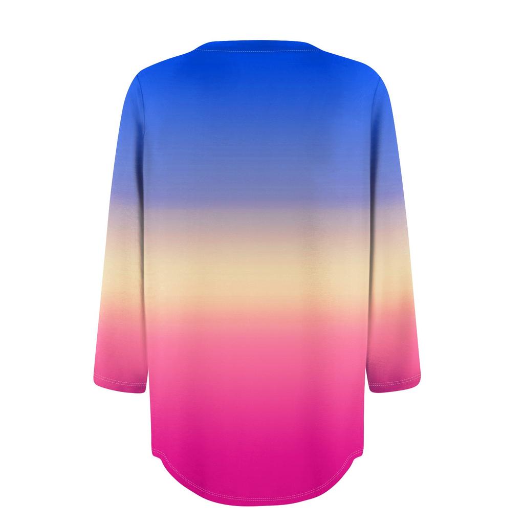 Damen Modisches Rundhals-T-Shirt mit 3/4-Ärmeln, bedruckt, lässig, Basic, Plissee-Pullover