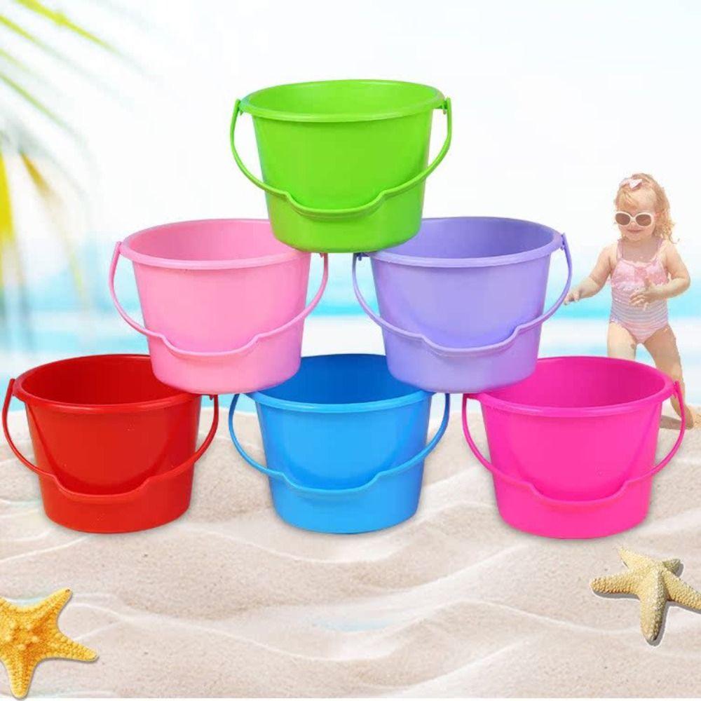 6 Pcs Water-Splashing Festival Toy Beach Sand Buckets with Handle Sand Pails  Outdoor Summer