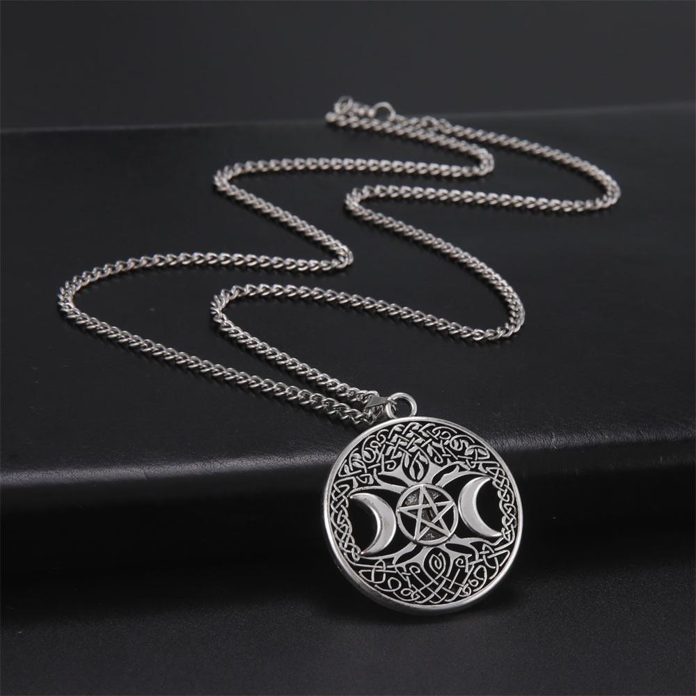 My Shape Tree of Life Pendants Necklace Triple Moon Goddess Pentacle Necklaces Women Men Religious Wiccan Amulet Jewelry Gifts