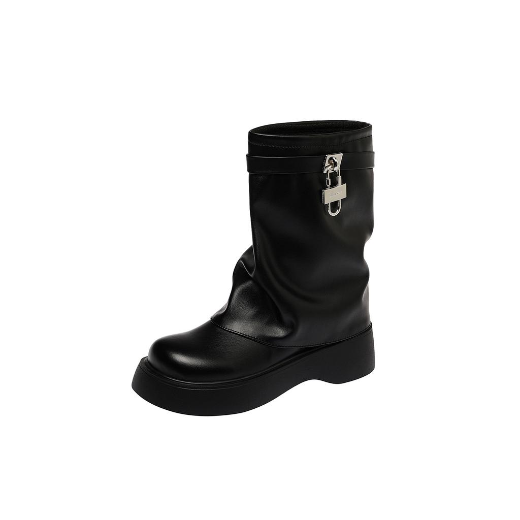 Belt Buckle Short Martin Boots Pant Tube Boots Wedge Heel Casual Boots Stacking Boots 34-45 Boots