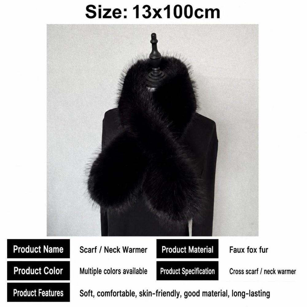 Faux Fox Fur Cross Scarf Thick Fur Neck Warmer Winter Warm Plush Scarf Autumn Winter