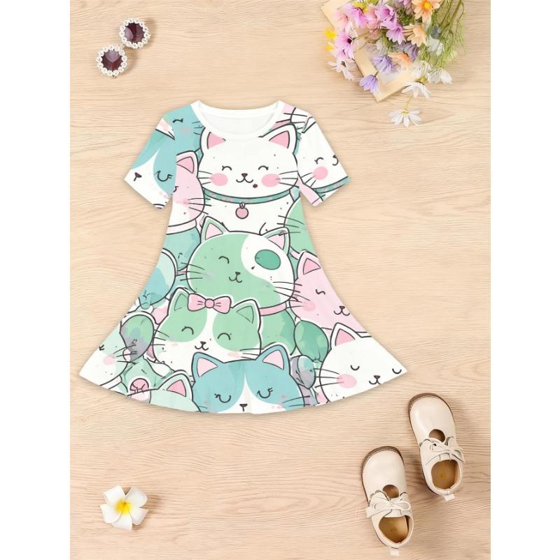 Summer Fashion Cute Short-sleeved Dress, Straight Skirt for Girls, Daily Dress 110