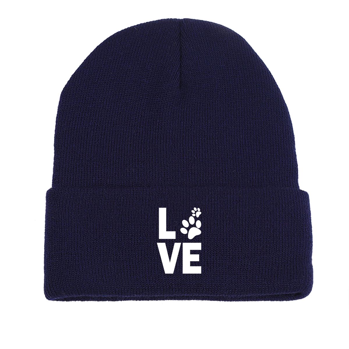 LOVE  Dog Paw Prints Warm Knit Hat Beanie, Animal Woman Cap Lightweight Cuff Stylish Headwear Knitted Cap Beanie as the picture