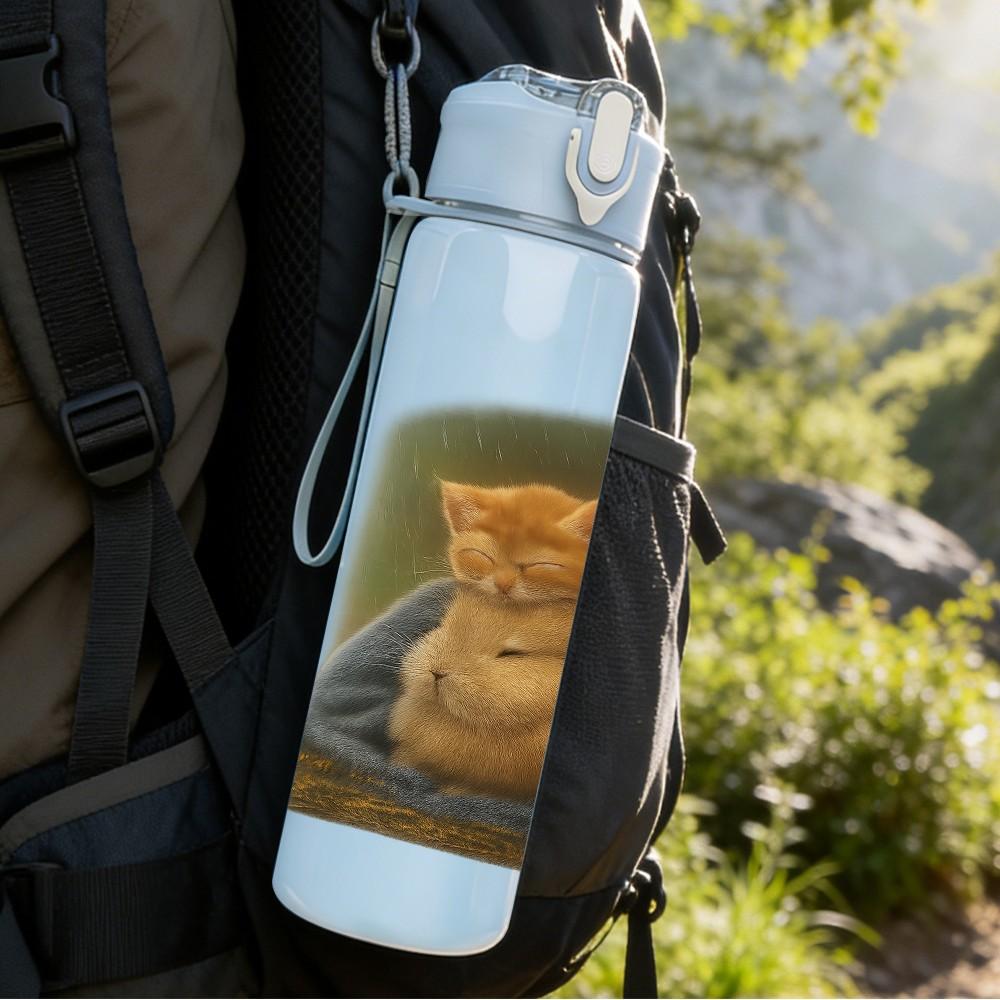 1PC Lazy Cat Cushion Portrait 750ml Color Plastic Sports Water Bottle Leakproof Flip Straw Lid Suitable for Sports Office Home Use