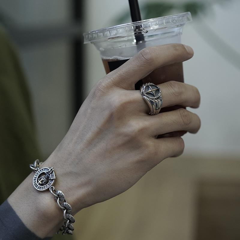 Křížový prsten pro muže a ženy, Evropský a americký retro vintage vintage personalizovaný prsten s otevřením křídla