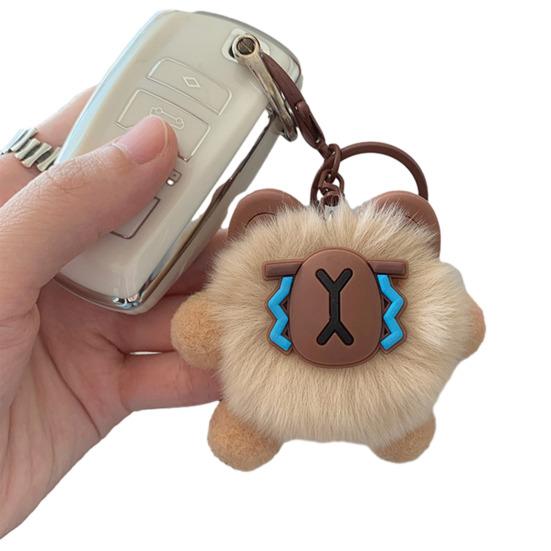 Keychain Rabbit Ear Soft Plush Ball Charm Key Chain Car Keys Bags Backpacks Kids Travel Accessories Stress Relief Gift